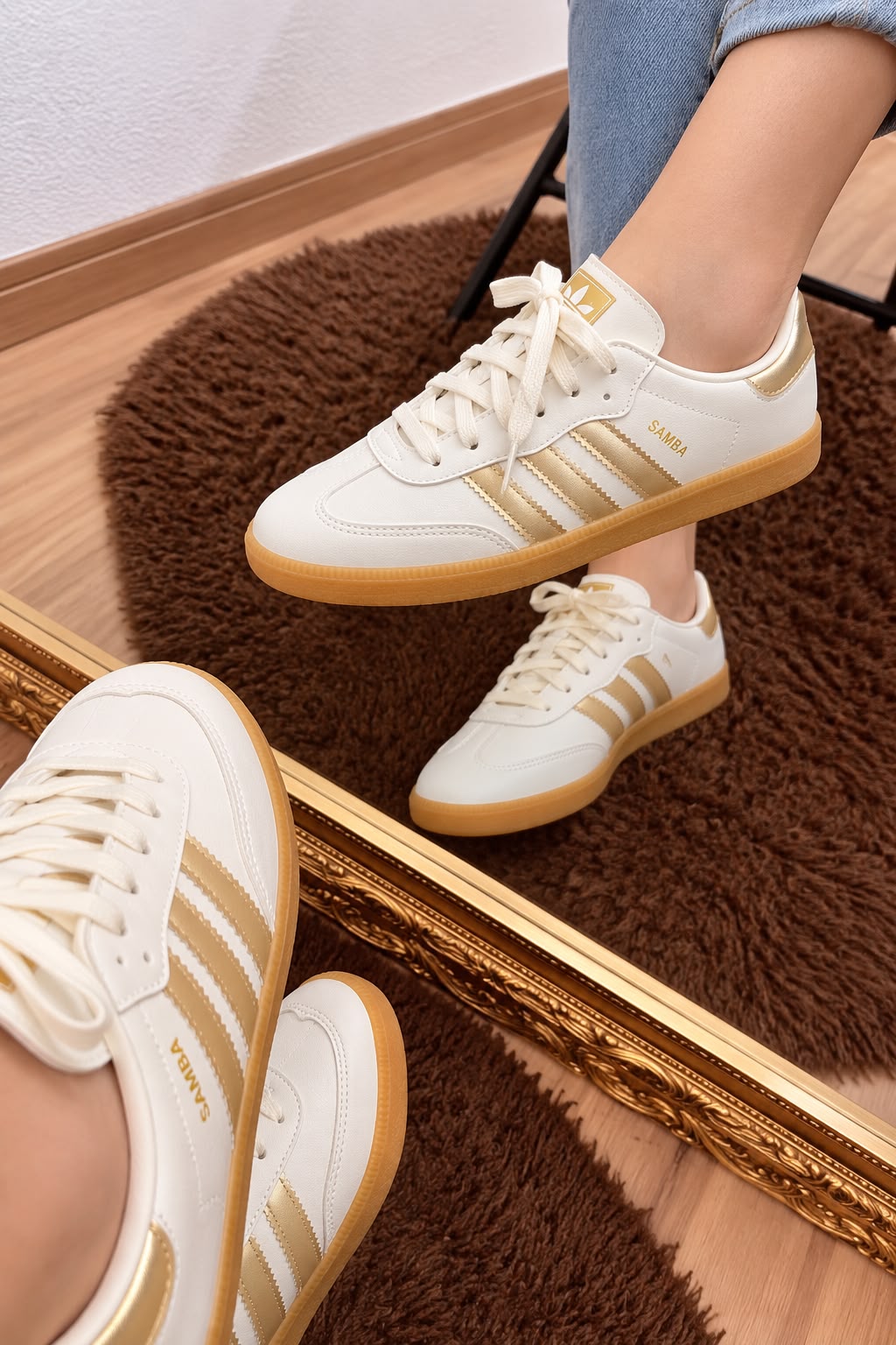ADIDAS SAMBA VEGANO OFF WHITE/OURO
